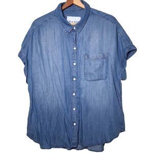 Lola River Shirt Women Large Blue Chambray Denim Short Sleeve Button Up Classic